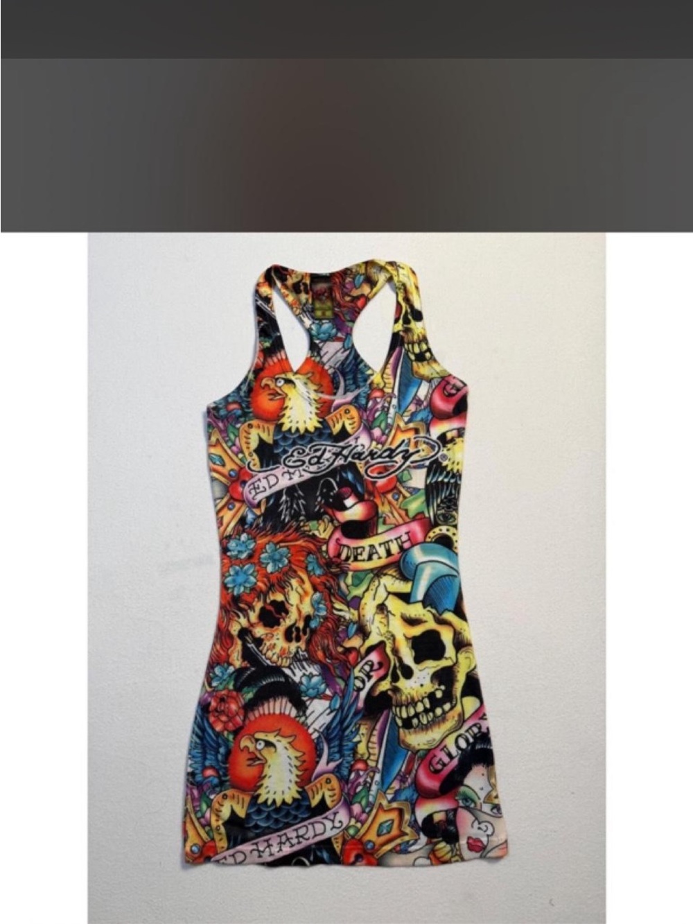 Ed Hardy Multicolor Tattoo-Print Racerback Dress